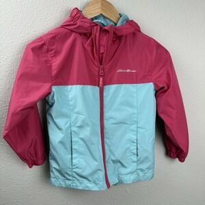Eddie Bauer Kids Windbreaker Jacket Size XS 5/6 Pink Aqua Outdoor Hiking Coat